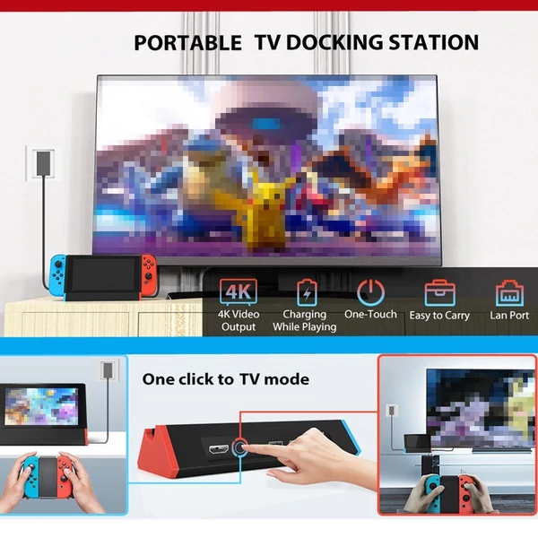 TV-dokkoló Nintendo Switchhez / OLED hordozható TV 1000 Mbs LAN-porttal/4K HD-adapterrel