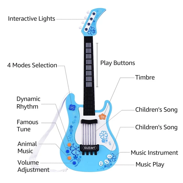 Kids Little Gitar ritmus fényekkel és hangokkal Oktató elektromos hangszer játék kisgyermekeknek - Kék