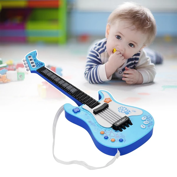 Kids Little Gitar ritmus fényekkel és hangokkal Oktató elektromos hangszer játék kisgyermekeknek - Kék