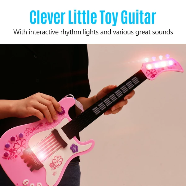 Kids Little Gitar ritmus fényekkel és hangokkal Oktató elektromos hangszer játék kisgyermekeknek - Pink