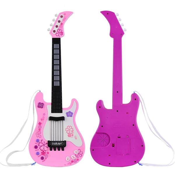 Kids Little Gitar ritmus fényekkel és hangokkal Oktató elektromos hangszer játék kisgyermekeknek - Pink