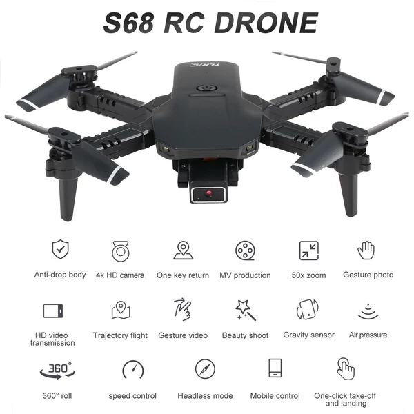 S68 Wifi FPV RC drón összecsukható Quadkopter gravitációs érzékelővel Fej nélküli mód Gesztus Fotó Videó funkció - 4K kamera - 1 akkumulátor