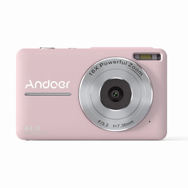 Andoer 1080P digitális fényképezőgép videokamera 44MP autofókuszos 2.5 IPS képernyő 16X digitális zoom - Pink