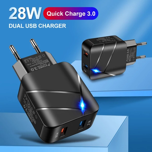 TE-Q820 Quick Charge 3.0+2.1A USB fali töltő 28W kétportos gyorstöltő adapter többszörös védelem - Fehér