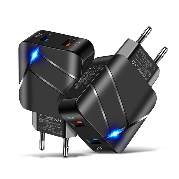 TE-Q820 Quick Charge 3.0+2.1A USB fali töltő 28W kétportos gyorstöltő adapter többszörös védelem - Fehér