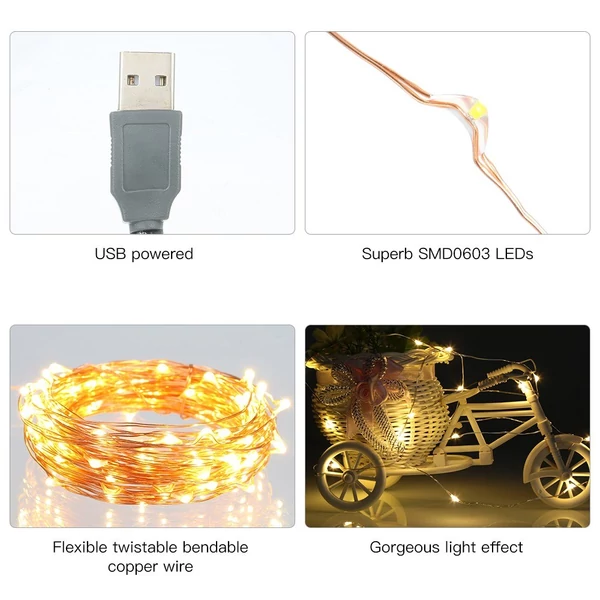 DC5V 0.2W rézhuzalos lámpafűzér - 2 méteres 20LED