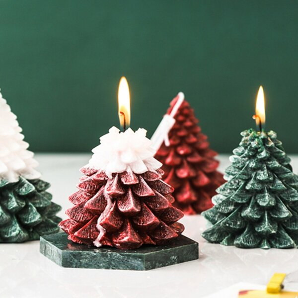Torony alakú karácsonyfa füstmentes illatos gyertya karácsonyra, díszajándék - Piros-fehér