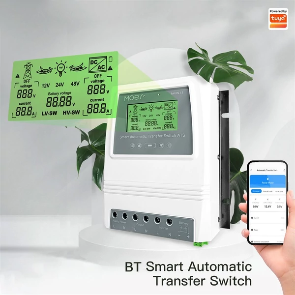 MOES Tuya BT intelligens kettős teljesítményvezérlő 80A 16KW ATS automatikus átviteli kapcsoló hálózaton kívüli napszélrendszer váltáshoz 12/24/48V 110/220V támogatás APP távirányító