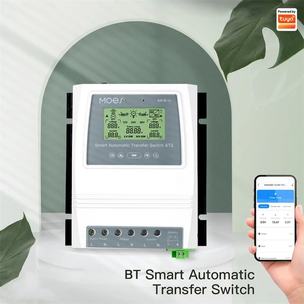 MOES Tuya BT intelligens kettős teljesítményvezérlő 80A 16KW ATS automatikus átviteli kapcsoló hálózaton kívüli napszélrendszer váltáshoz 12/24/48V 110/220V támogatás APP távirányító