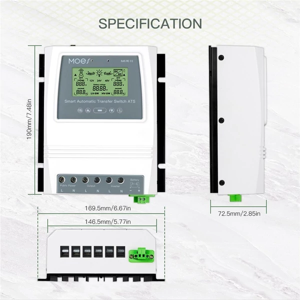 MOES Tuya BT intelligens kettős teljesítményvezérlő 80A 16KW ATS automatikus átviteli kapcsoló hálózaton kívüli napszélrendszer váltáshoz 12/24/48V 110/220V támogatás APP távirányító