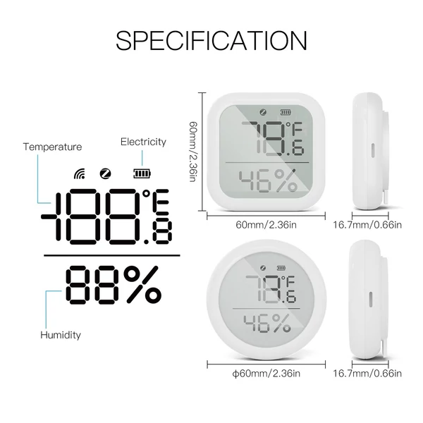 ZigBee intelligens beltéri hőmérséklet- és páratartalom-érzékelő alkalmazásvezérléssel, nagy LCD-kijelzős távmonitor adatnapló áttekintése - Szögletes