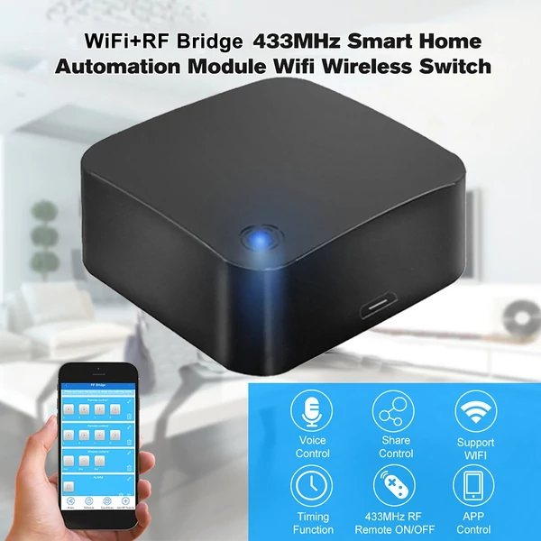 WiFi+RF Bridge 433MHz okos otthon automatizáló Modul Wifi vezetéknélküli kapcsoló