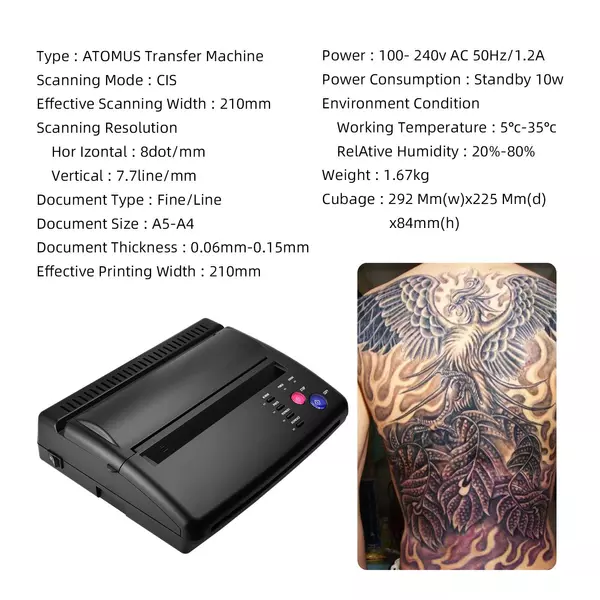 Tetováló stencil transzfer nyomtató gép