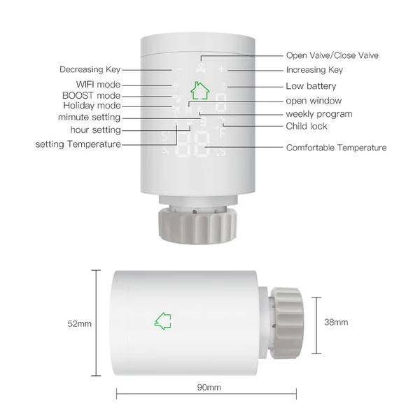 Tuya ZIGBEE 3.0 intelligens termosztatikus radiátor programozható hőmérséklet-szabályozó hangvezérlés Alexán keresztül - 5 db