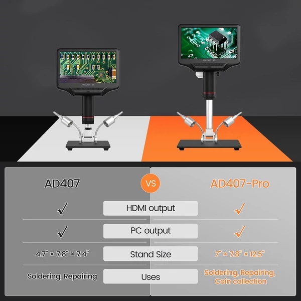 Andonstar AD407 PRO 7 hüvelykes LCD kijelzős elektronmikroszkóp digitális elektronikus 270X nagyító