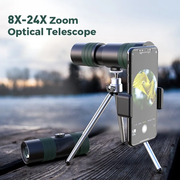 APEXEL monokuláris teleszkóp 8X-24X zoom BAK4 Prism FMC objektív okostelefon tartóval, állvány tárolótáskával