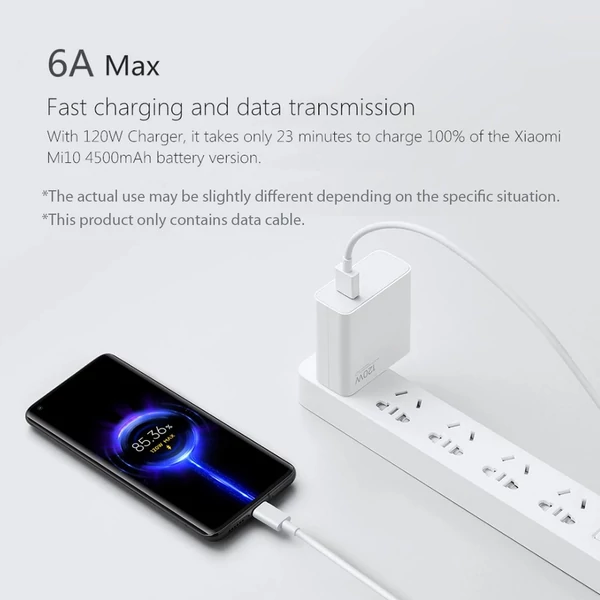 Xiaomi USB Type C töltő- és adatkábel 6A szupergyors, tartós TPE USB-A USB-C, Xiaomi/Samsung/Huawei kompatibilis (1m) - Fehér