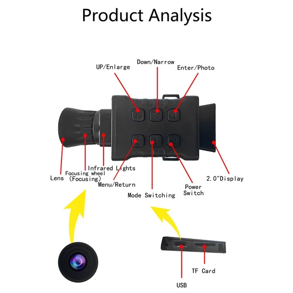 4K hordozható éjjellátó készülék Fényképezés Videórögzítés Monokuláris távcső 20MP 24MP 30MP 32MP 36MP felbontású infravörös fény - Fekete