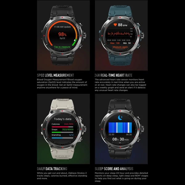Zeblaze Stratos 2 1,3 hüvelykes, teljes érintőképernyős okos sportóra - Fekete