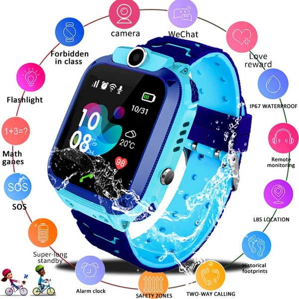 Q12 Kids Smart Watch IP67 Vízálló SIM-kártya hívás Gyermek telefonóra - Kék