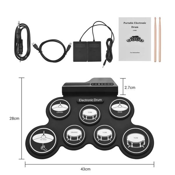 G3002J Kompakt méretű USB roll-up szilikon elektronikus dobkészlet