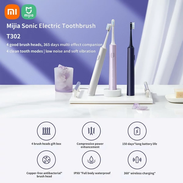 Xiaomi Mijia Sonic elektromos fogkefe T302 4 kefefejjel - Ezüst