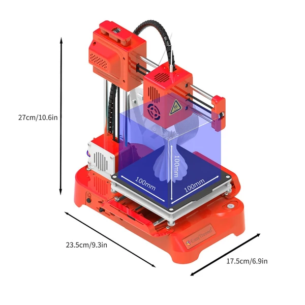 EasyThreed K7 Mini asztali 3D nyomtató gyerekeknek 100x100x100 mm-es nyomtatási mérettel kezdőknek, oktatóknak - Piros