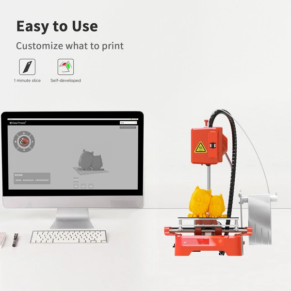 EasyThreed K7 Mini asztali 3D nyomtató gyerekeknek 100x100x100 mm-es nyomtatási mérettel kezdőknek, oktatóknak - Piros