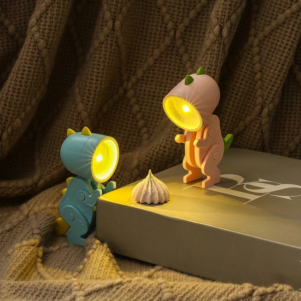 Mini aranyos dinoszaurusz LED-es asztali lámpa állítható szöggel, gyerekszobába - Beige