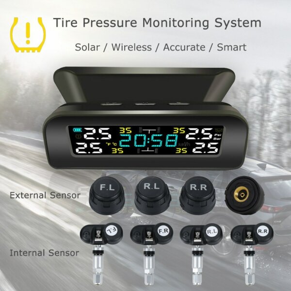 Napelemes gépjármű gumiabroncsnyomás-figyelő rendszer ébresztőóra (külső érzékelőkészlet)
