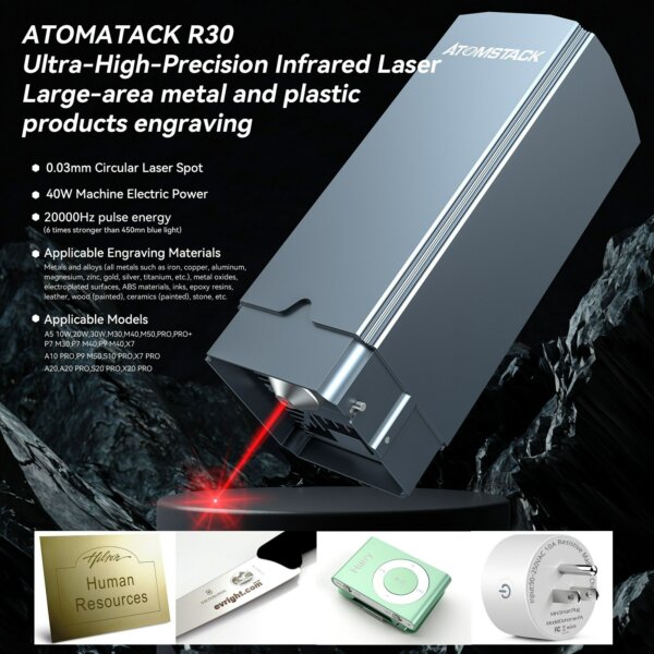 ATOMSTACK R30 infravörös lézermodul szálas lézeres cseregravírozó fej minden fém és műanyag gravírozásához