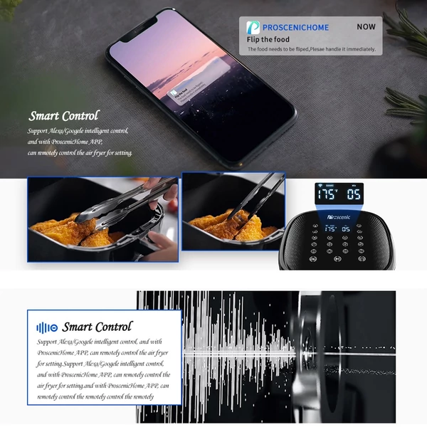 Proscenic T22 Air Fryer Turbo légsütő 5 literes kapacitás 11 előre beállított menü APP Hangvezérlés Rázás emlékeztető és előmelegítés sült krumpli szárított marha steakhez