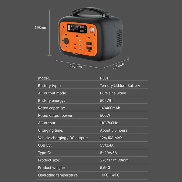 OUKITEL P501E hordozható erőmű 505 WH napelem generátor teljesítmény 500 W tiszta szinuszos akkumulátor kempingezéshez