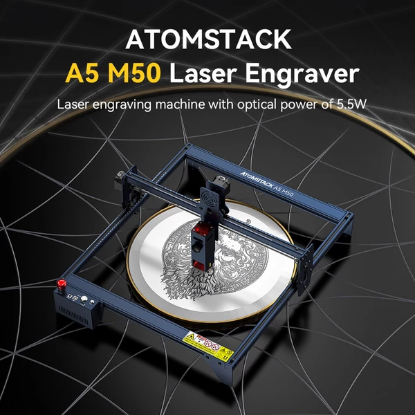 ATOMSTACK A5 M50 5,5 W asztali barkács CNC lézergravírozó vágógép 410x400 mm-es gravírozási területtel