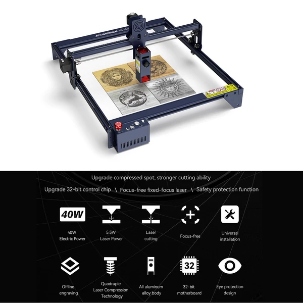 ATOMSTACK A5 M50 5,5 W asztali barkács CNC lézergravírozó vágógép 410x400 mm-es gravírozási területtel