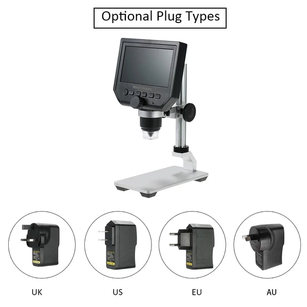 600X 4,3 hüvelykes LCD kijelző 3,6 MP elektronikus digitális videó mikroszkóp LED nagyító fém állvánnyal, beépített újratölthető lítium elemmel