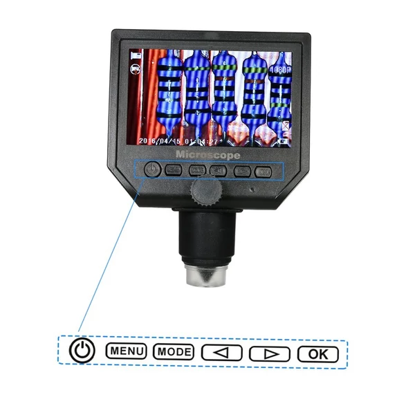 600X 4,3 hüvelykes LCD kijelző 3,6 MP elektronikus digitális videó mikroszkóp LED nagyító fém állvánnyal, beépített újratölthető lítium elemmel