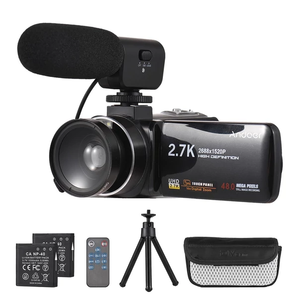 Andoer 2.7K digitális videokamera DV felvevő 48MP 16X digitális zoom 3.0 hüvelykes IPS érintőpanel