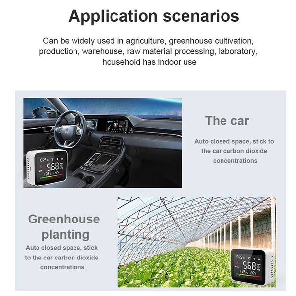Intelligens CO2-érzékelő Levegőminőség-monitor LCD hőmérséklet-páratartalom-tesztelő Mobiltelefon APP távirányító