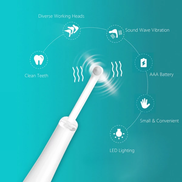Vibrációs vezetéknélküli elektromos fogápoló eszköz Vízálló fogkőeltávolító fogtisztító (5 db munkafej) - Fehér
