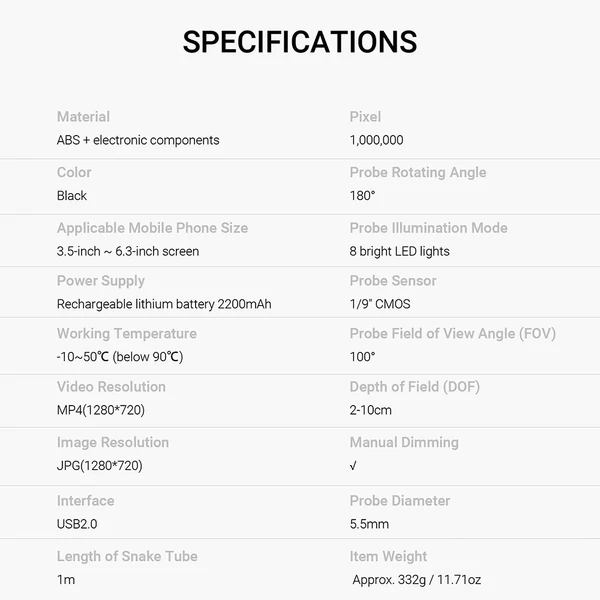 Többfunkciós ipari irányítható endoszkóp fotó- és videórögzítés 1 méteres kígyószerű csővel, 8,5 mm-es lencsével, 3,5 - 6,3 hüvelykes képernyős mobiltelefonhoz