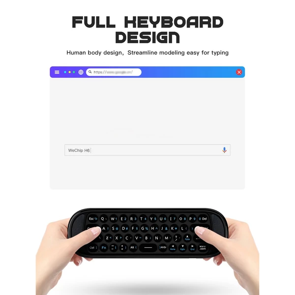 Wechip H6 intelligens távirányító 2.4G vezetéknélküli mini billentyűzet IR vezérlő giroszkópos újratölthető játékhoz, Android TV Boxhoz, mini PC-hez