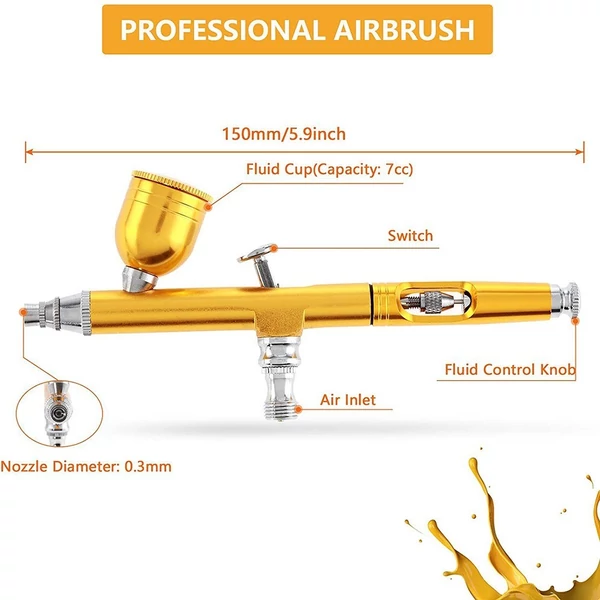 KKmoon Airbrush pistoly tartozékok 0.3mm fúvóka  - Arany