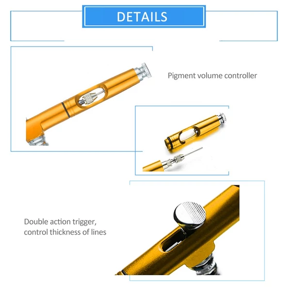 KKmoon újratölthető USB festékszóró készlet Airbrush kompresszor szórószivattyú, kettős működésű kézi festékszóró pisztoly FX sminktetováláshoz - Arany