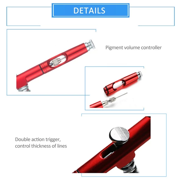 KKmoon újratölthető USB festékszóró készlet Airbrush kompresszor szórószivattyú, kettős működésű kézi festékszóró pisztoly FX sminktetováláshoz - Piros