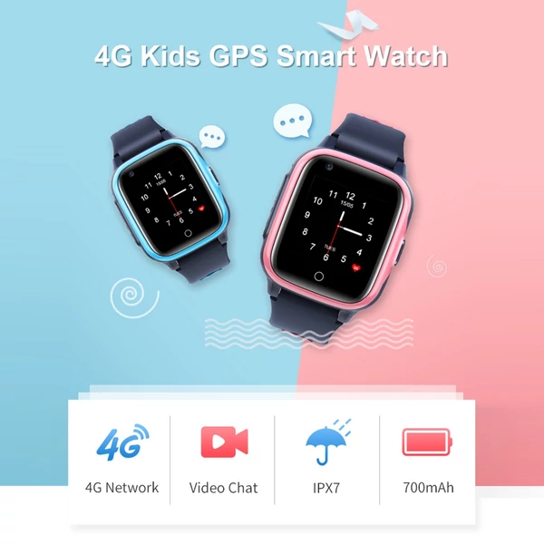 LT41 4G Kids okostelefon hívás óra Videó Chat LBS GPS SOS WiFi kamera IPx7 gyermek okosóra - Pink