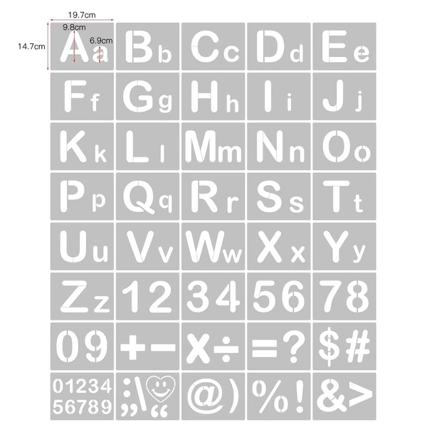 Sablonok betű- és számsablon Újrafelhasználható, mosható, környezetbarát PET fára, szövetre, falra és ajtódíszre festéshez - 40 db. B típus