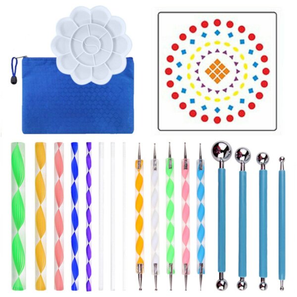 41 darabos mandala pöttyöző eszközök festősablonok golyós paletta ecsetek vászonhoz, színezéshez rajzoláshoz - 1