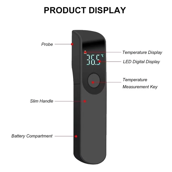 Kézi, érintésmentes digitális infravörös homlokhőmérő LED-képernyő