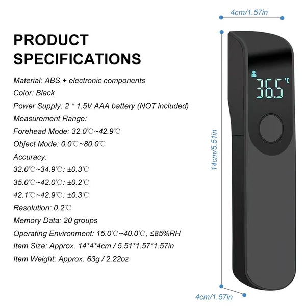 Kézi, érintésmentes digitális infravörös homlokhőmérő LED-képernyő
